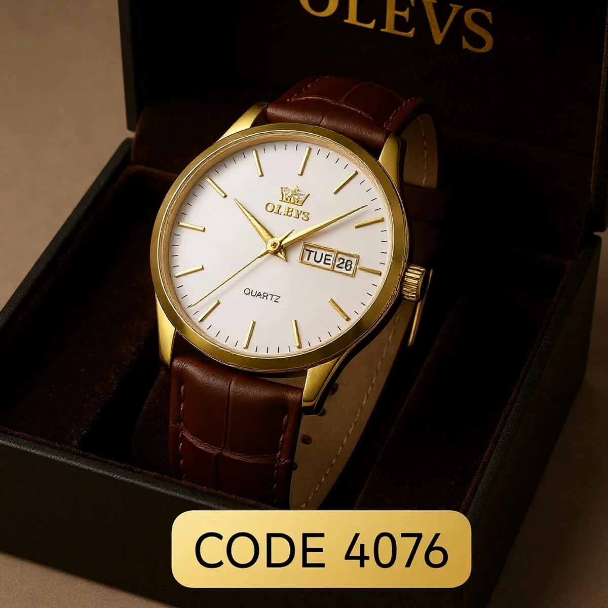 OLEVS WATCH MODEL 6898 FASHION WATCH FOR MEN BELT BROWN DIAL WHITE COLOUR WATCH FOR MEN