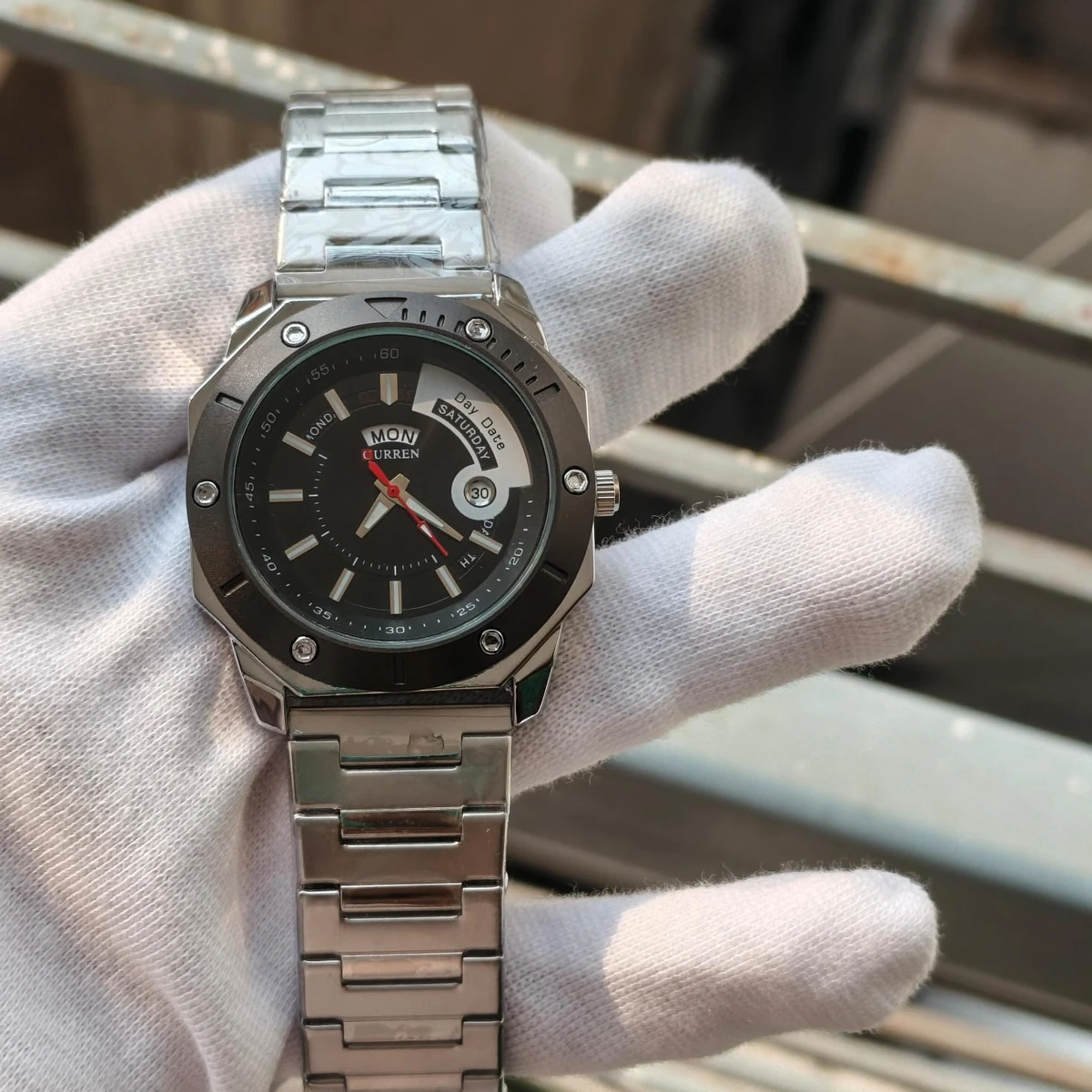 CURREN WATCH MODEL 8344 SILVER CHAIN DIAL BLACK FOR MAN + এক পিস ব্যাটারি ফ্রি