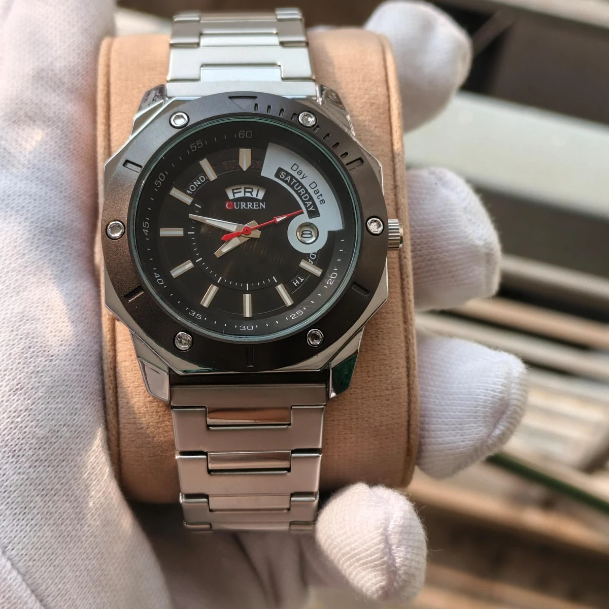 CURREN WATCH MODEL 8344 SILVER CHAIN DIAL BLACK FOR MAN + এক পিস ব্যাটারি ফ্রি