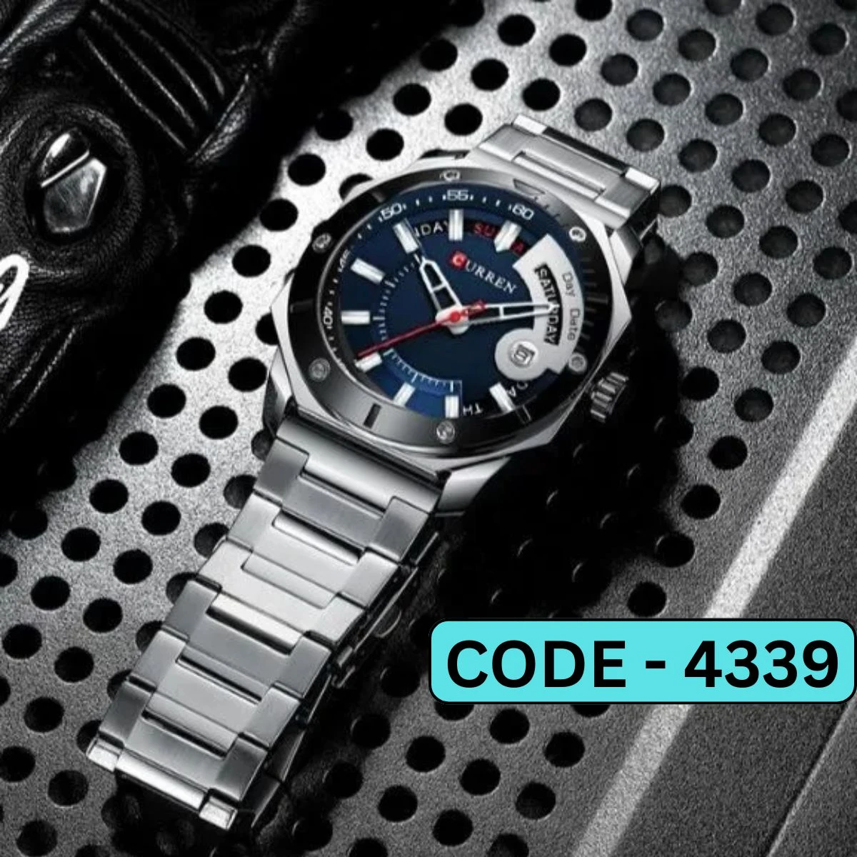CURREN WATCH MODEL 8344 SILVER CHAIN DIAL BLUE FOR MAN + এক পিস ব্যাটারি ফ্রি।