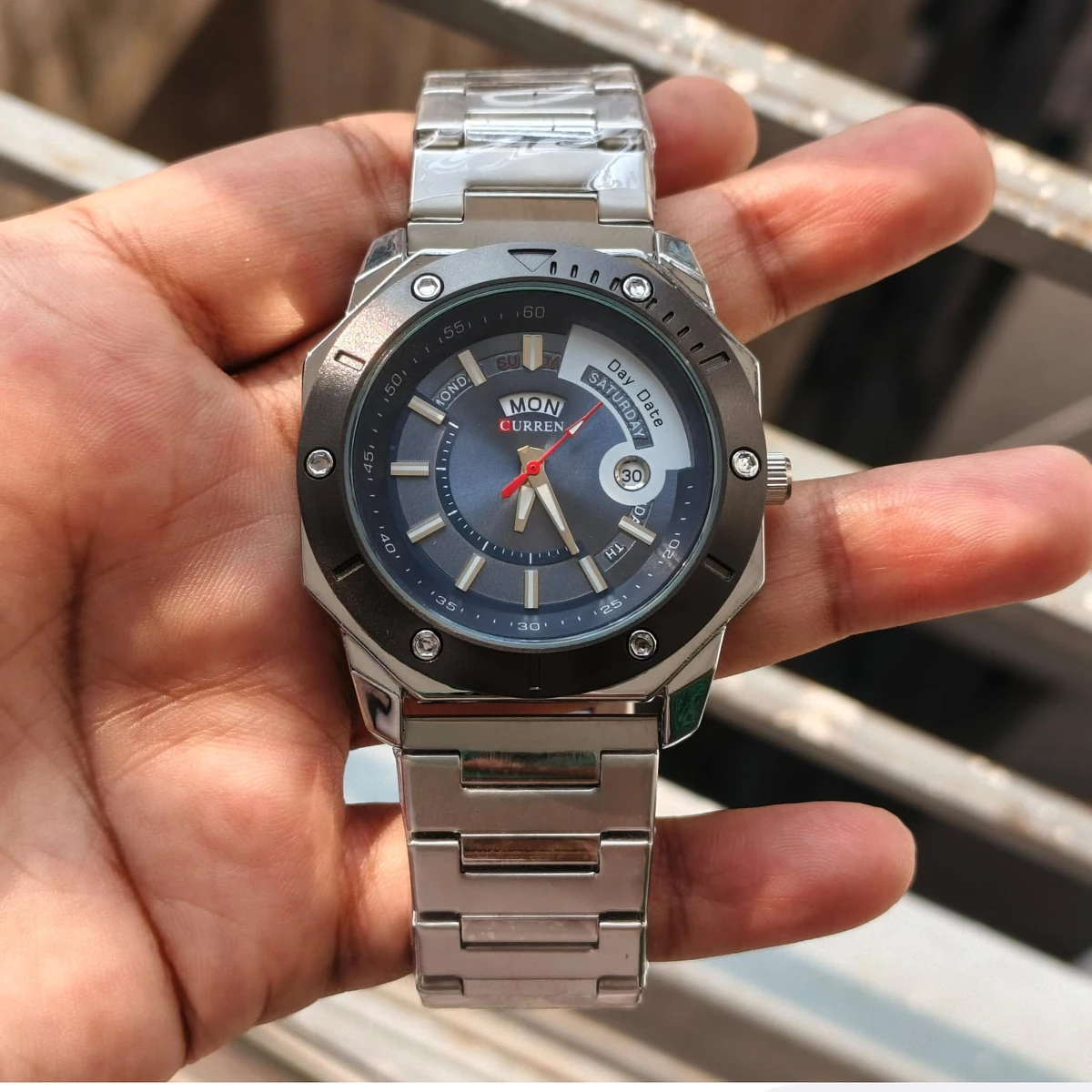 CURREN WATCH MODEL 8344 SILVER CHAIN DIAL BLUE FOR MAN + এক পিস ব্যাটারি ফ্রি।