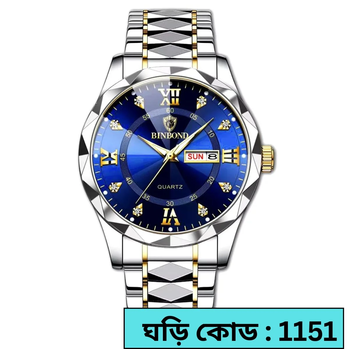 BINBOND NEW DIAMOND CUT DESIGN TOTON AR DIAL BLUE COOLER WATCH FOR MAN