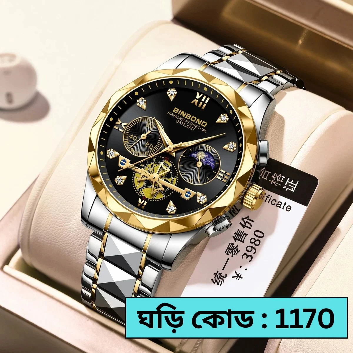 BINBOND Chronograph watch - Toton ar Dial Black COLOUR WATCH FOR MAN