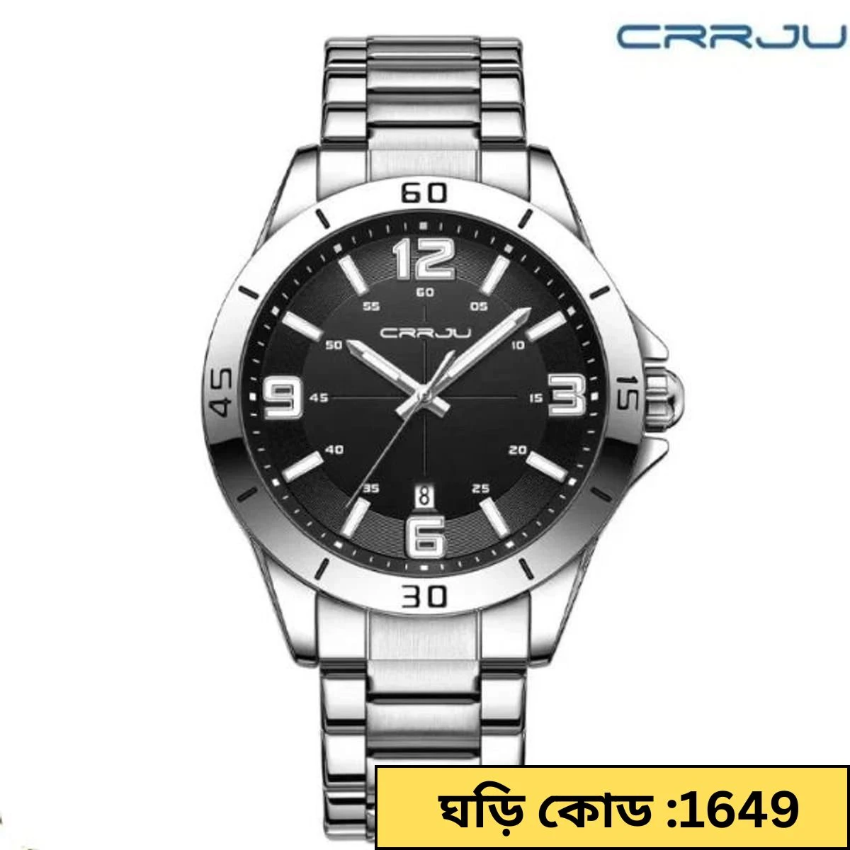CRRJU MODEL 5003  Silver Chain Dial Black Cooler Man Watch Date Shoho Man’s Premium Quality Watch