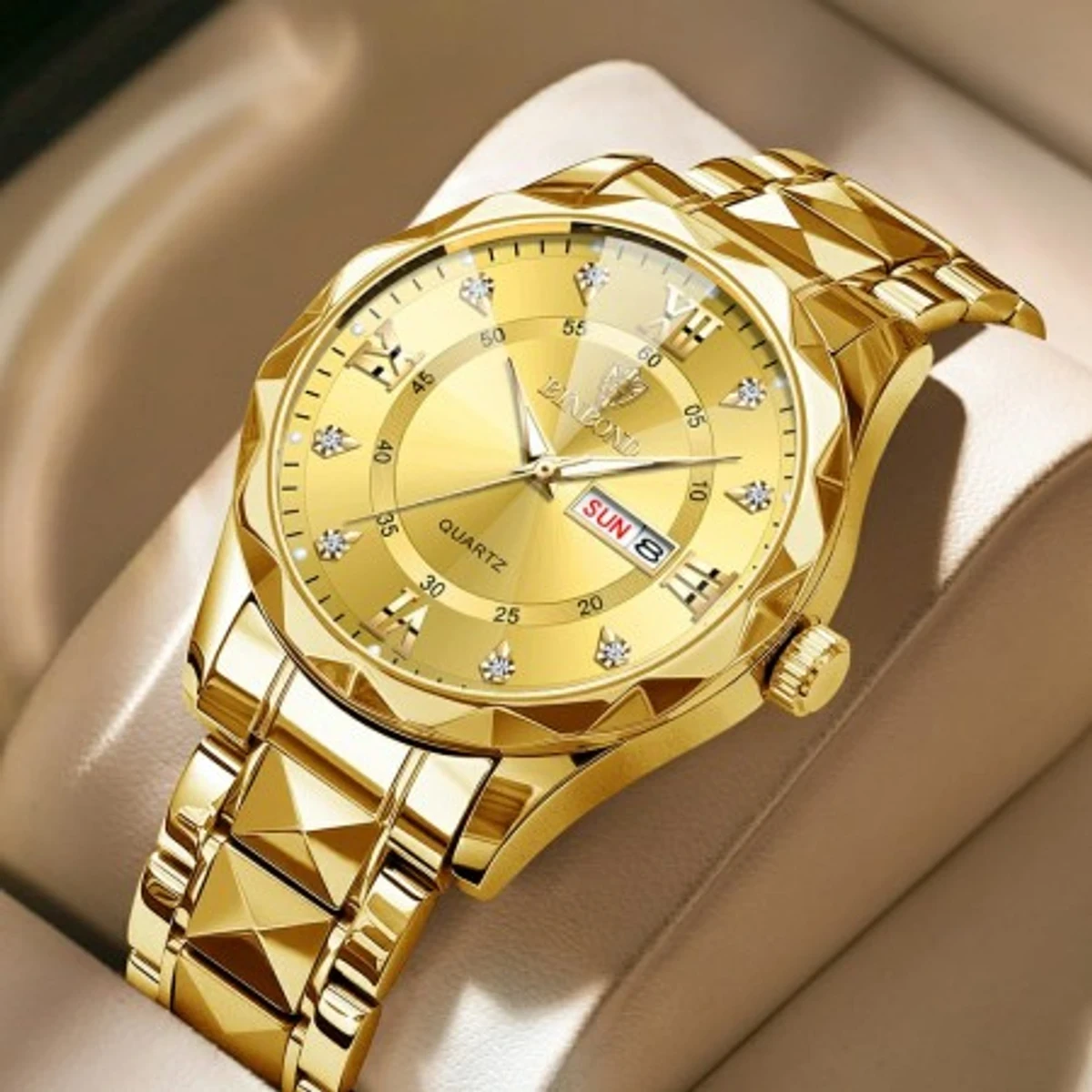 BINBOND NEW DIAMOND CUT DESIGN FULL  GOLDEN COOLER WATCH FOR MAN