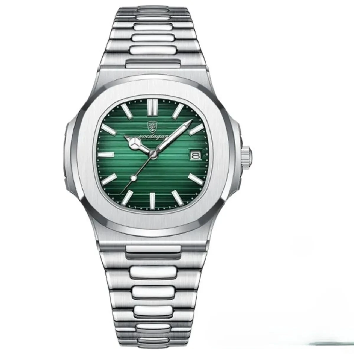Poedagar Watch Model 613 Silver chain Dial Green Colour Watch  for Men -