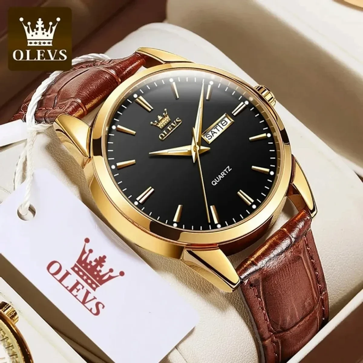 OLEVS WATCH MODEL 6898  BELT BROWN DIAL BLACK COLOUR WATCH FOR MEN