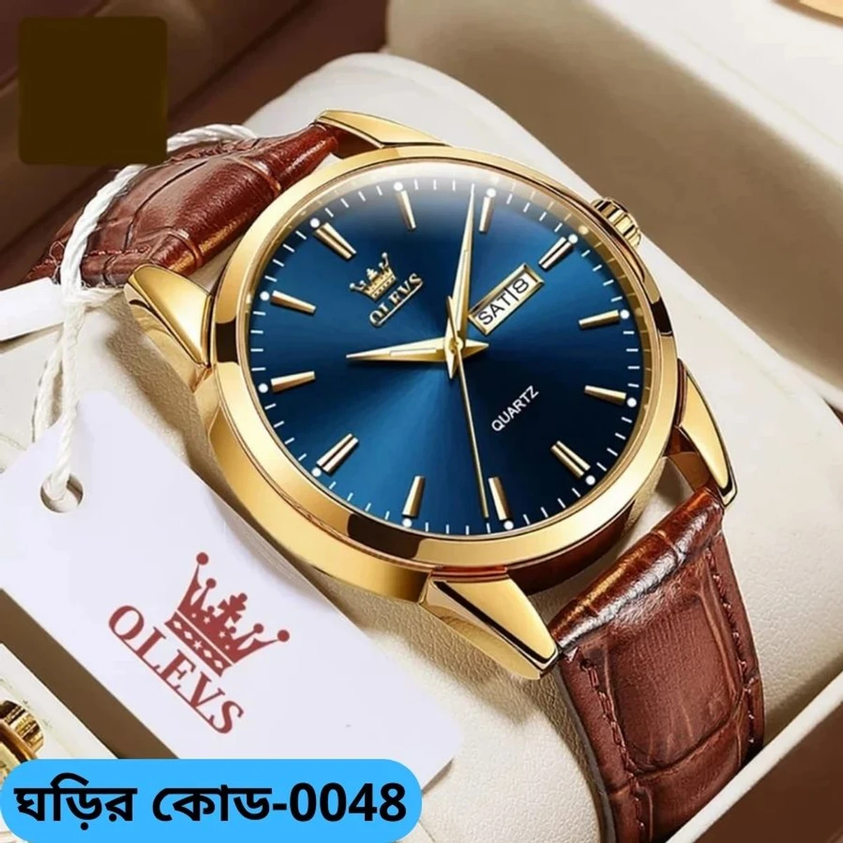 OLEVS WATCH MODEL 6898 FASHION WATCH FOR MEN BELT BROWN  DIAL BLUE COLOUR WATCH FOR MEN