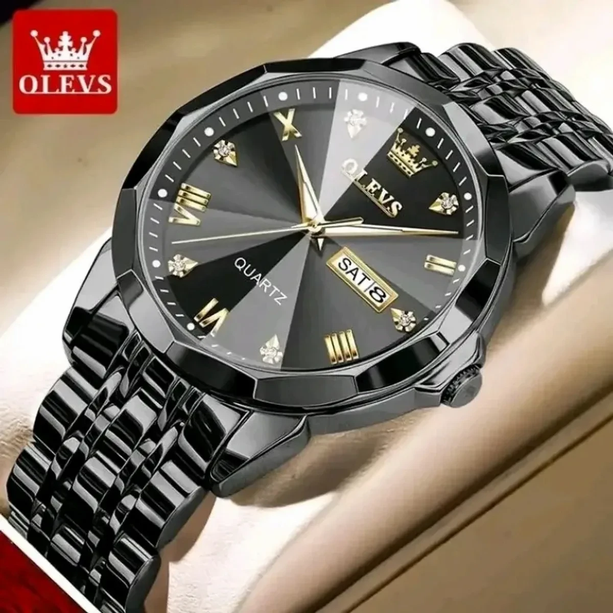 OLEVS MODEL 9931 Watch for Men Stainless Steel Watches - 9931 FULL BLACK WATCH- MAN WATCH - LOCK PUSH + এক পিস ব্যাটারি ফ্রি।