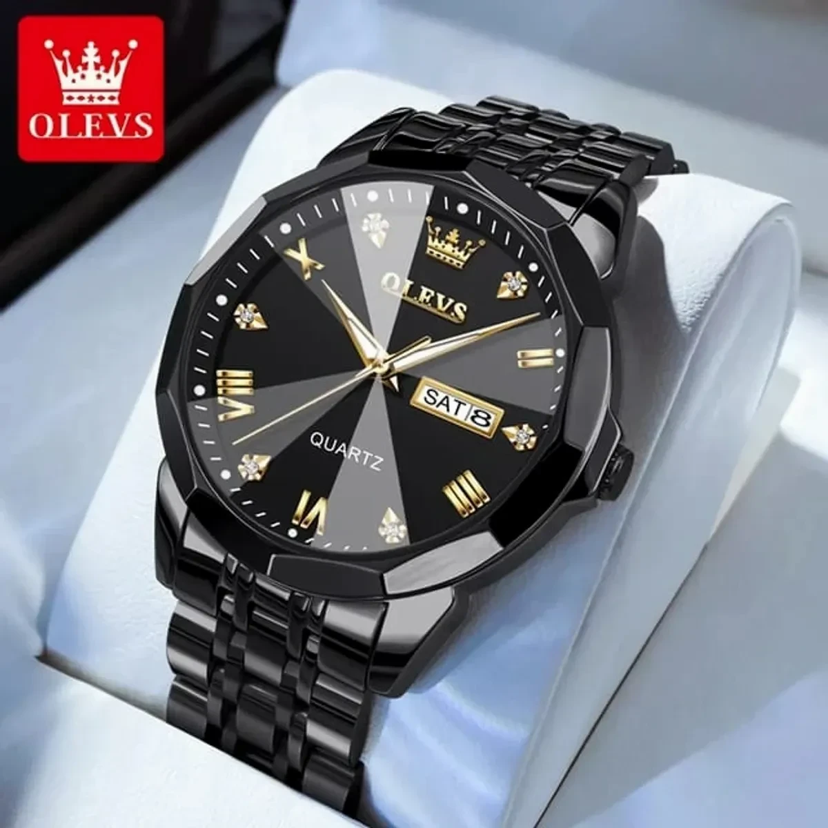OLEVS MODEL 9931 Watch for Men Stainless Steel Watches - 9931 FULL BLACK WATCH- MAN WATCH - LOCK PUSH + এক পিস ব্যাটারি ফ্রি।