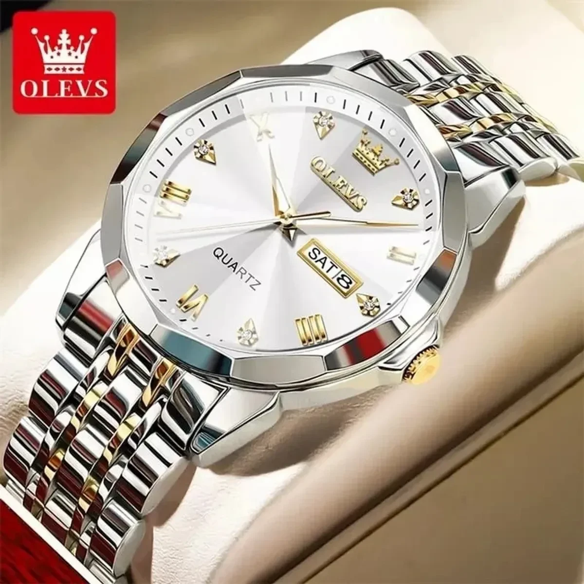 OLEVS WATCH  MODEL 9931  TOTON AR DIAL WHITE - MAN WATCH - LOCK PUSH - এক পিস ব্যাটারি ফ্রি