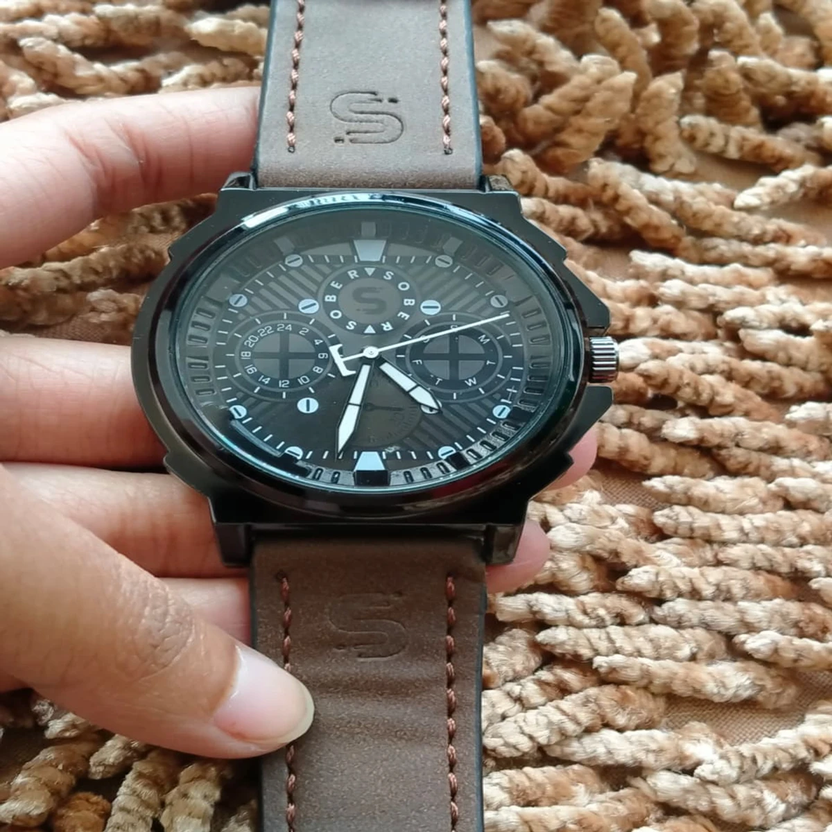 Sober Watch Model 990 Premium Watch Belt Coffee Dial Black Colour Watch For Man