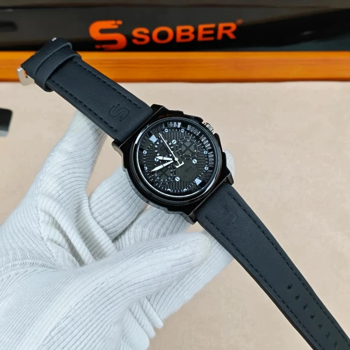 Sober Watch Model 990 Premium Watch Belt Black Dial Black Colour Watch For Man + এক পিস ব্যাটারি ফ্রি।