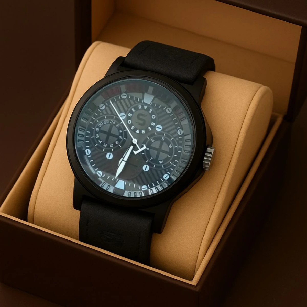 Sober Watch Model 990 Premium Watch Belt Black Dial Black Colour Watch For Man + এক পিস ব্যাটারি ফ্রি।