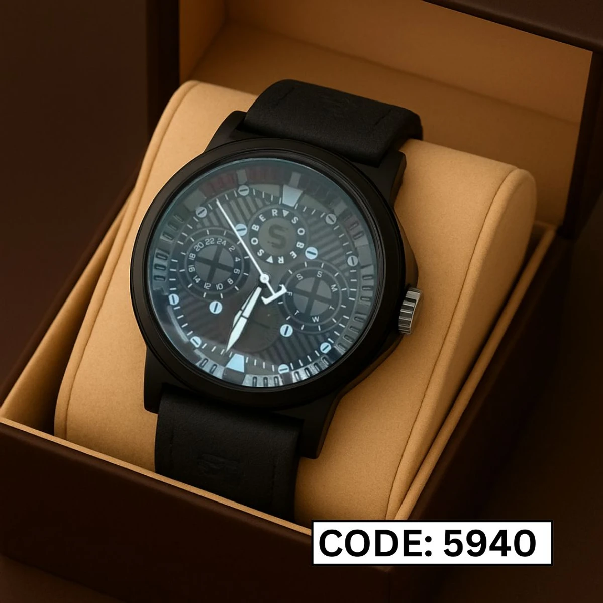 Sober Watch Model 990 Premium Watch Belt Black Dial Black Colour Watch For Man + এক পিস ব্যাটারি ফ্রি।