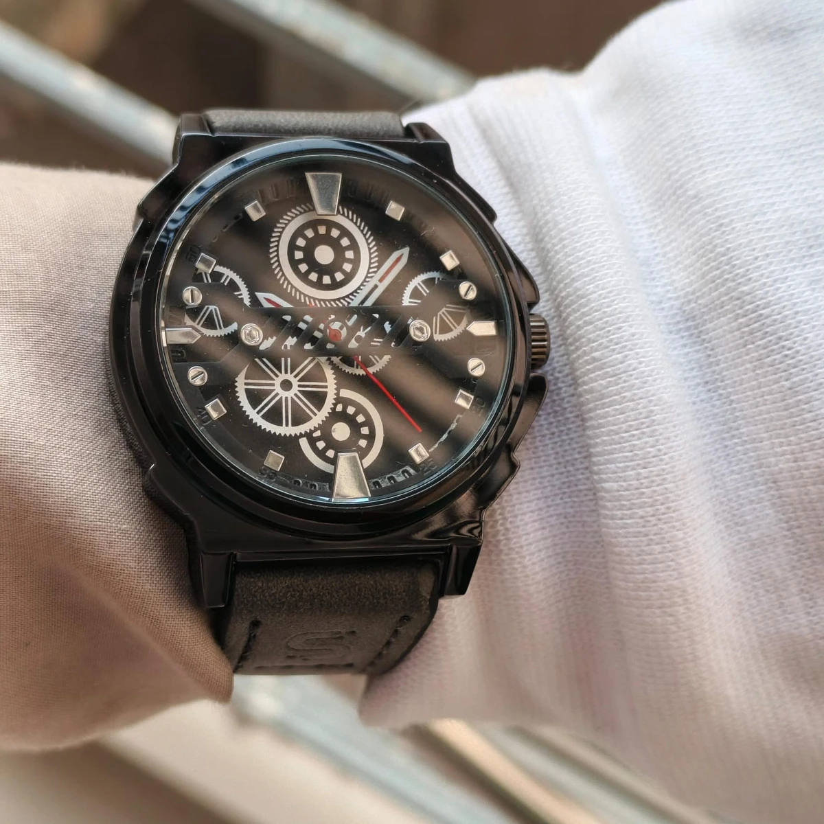 Sober Watch Model 980 Premium Watch Belt Ash Dial Black Colour Watch For Man + এক পিস ব্যাটারি ফ্রি।