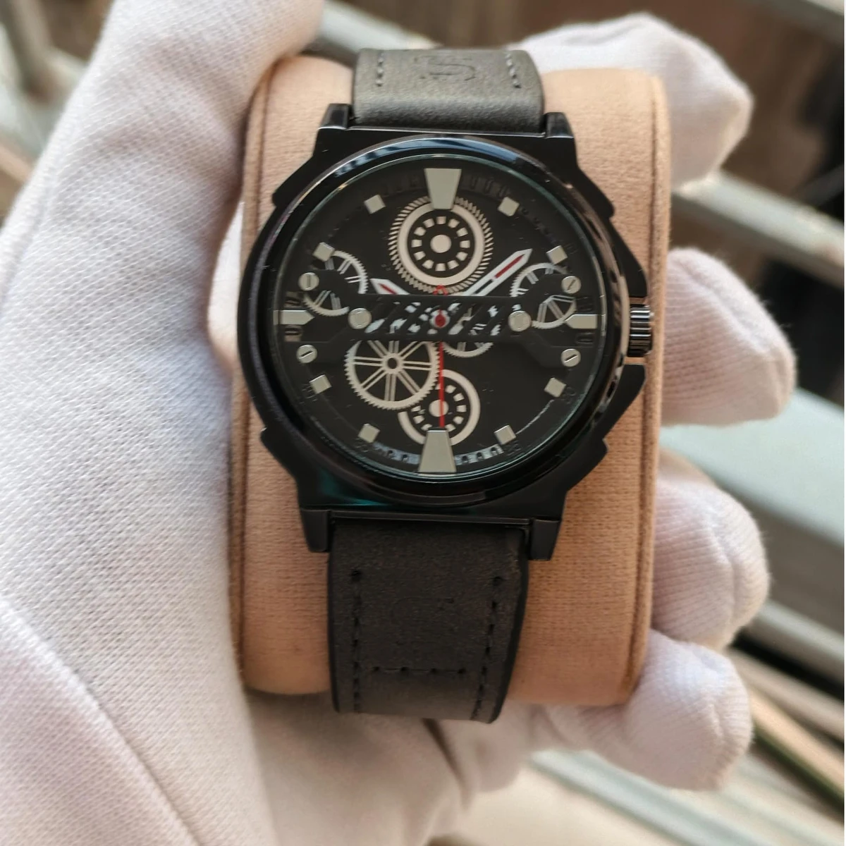 Sober Watch Model 980 Premium Watch Belt Ash Dial Black Colour Watch For Man + এক পিস ব্যাটারি ফ্রি।