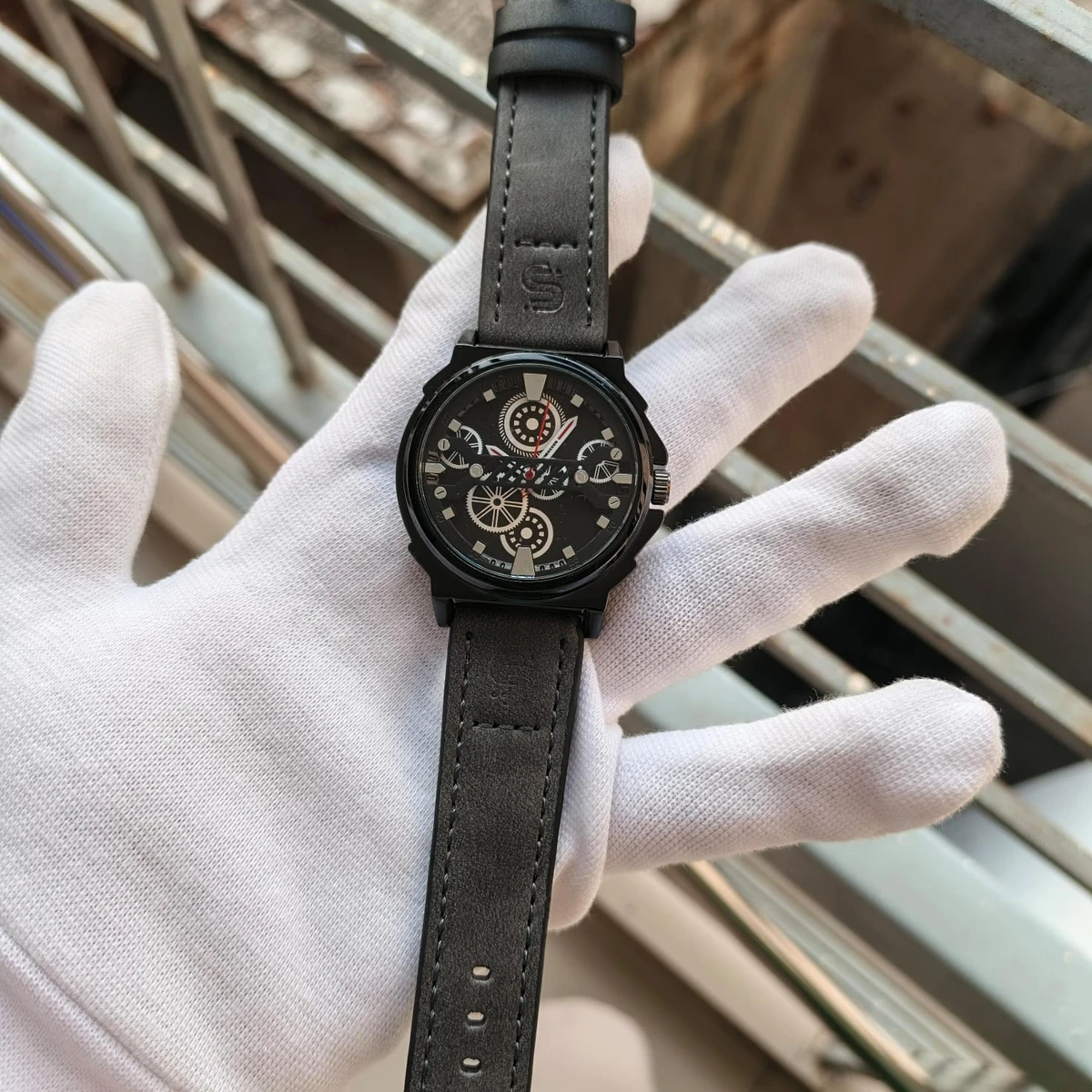 Sober Watch Model 980 Premium Watch Belt Ash Dial Black Colour Watch For Man + এক পিস ব্যাটারি ফ্রি।