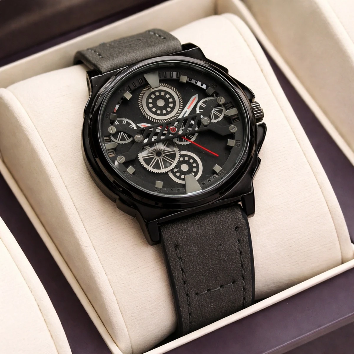 Sober Watch Model 980 Premium Watch Belt Ash Dial Black Colour Watch For Man + এক পিস ব্যাটারি ফ্রি।