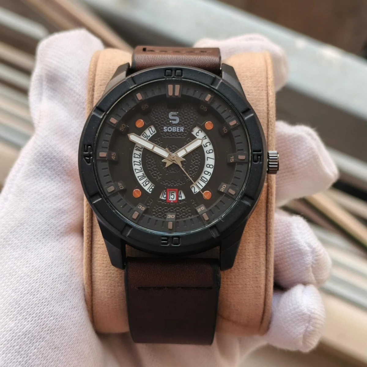 Sober Watch Model 995 Premium Watch Belt Coffee Dial Black Colour Watch For Man + এক পিস ব্যাটারি ফ্রি।