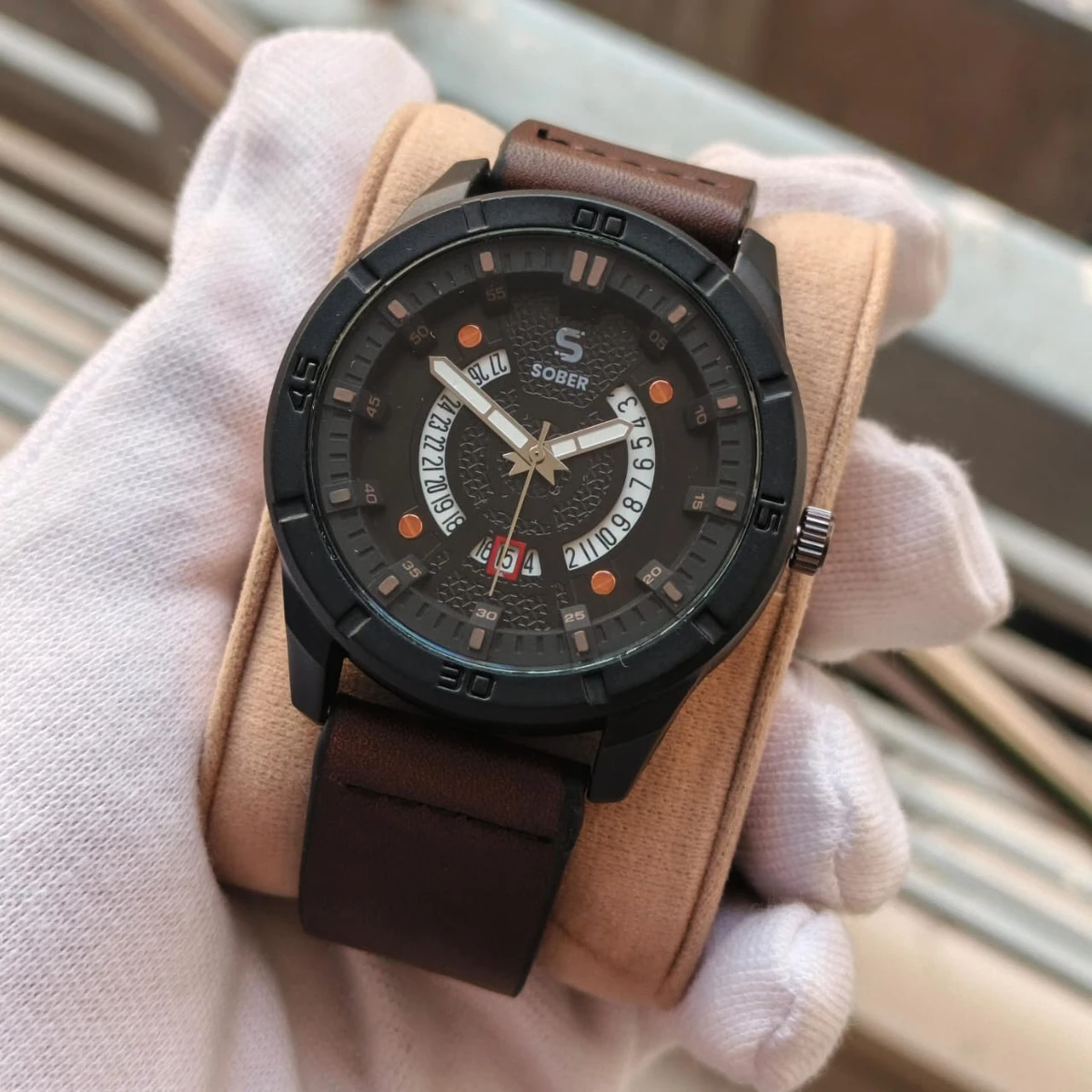 Sober Watch Model 995 Premium Watch Belt Coffee Dial Black Colour Watch For Man + এক পিস ব্যাটারি ফ্রি।