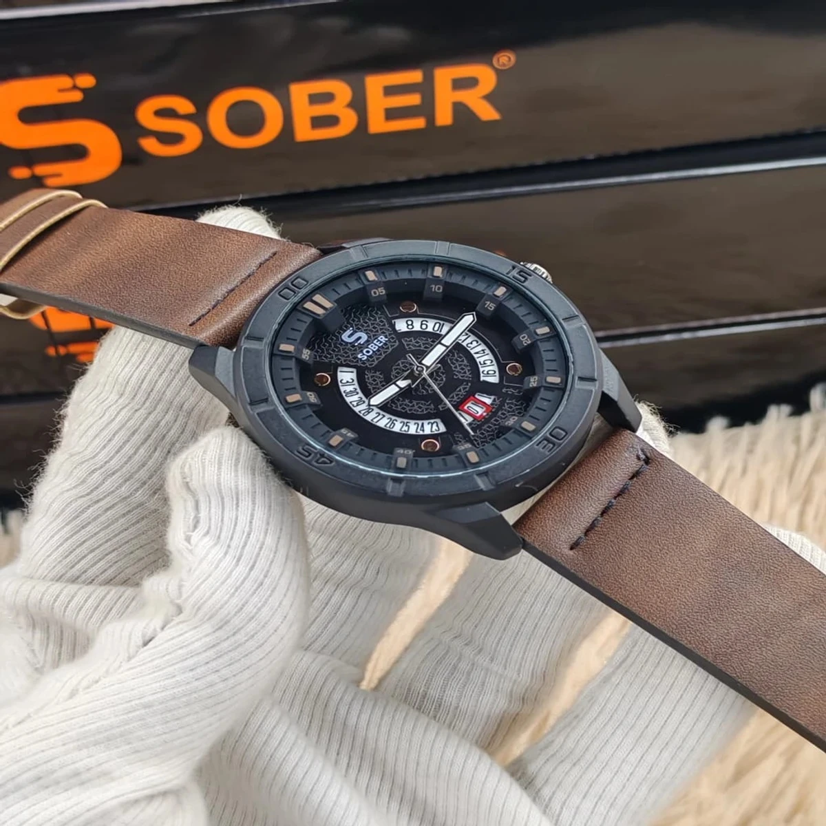 Sober Watch Model 995 Premium Watch Belt Coffee Dial Black Colour Watch For Man + এক পিস ব্যাটারি ফ্রি।