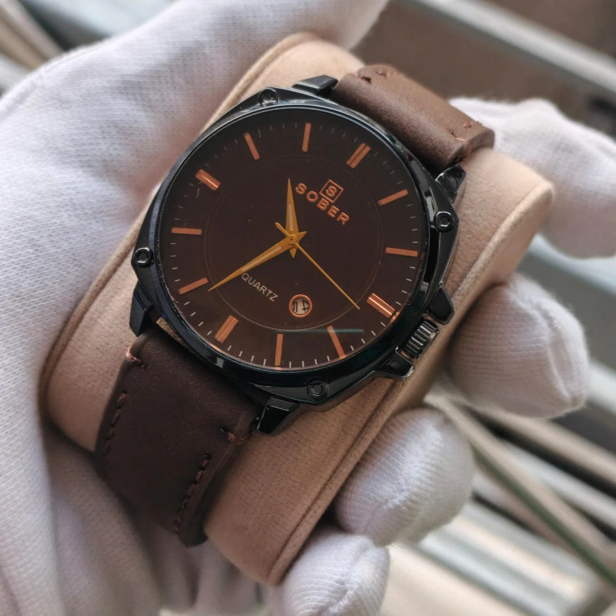 Sober Watch Model 985 Premium Watch Belt Coffe Dial Coffe Colour Watch For Man + এক পিস ব্যাটারি ফ্রি।