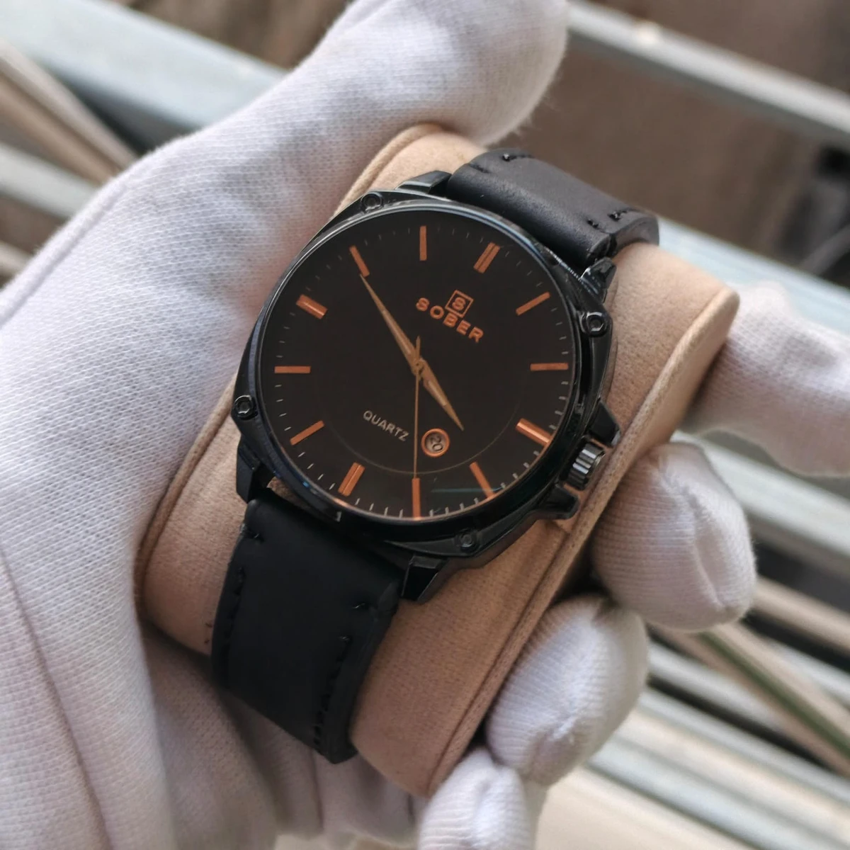Sober Watch Model 985 Premium Watch Belt Black Dial Black Colour Watch For Man + এক পিস ব্যাটারি ফ্রি।