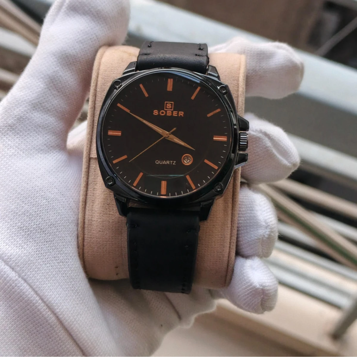 Sober Watch Model 985 Premium Watch Belt Black Dial Black Colour Watch For Man + এক পিস ব্যাটারি ফ্রি।