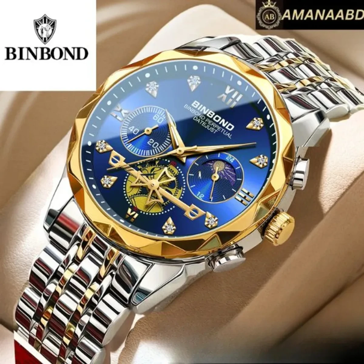BINBOND Chronograph watch TOTON AR DIAL BLUE COLOUR WATCH MEN LOCK PUSH + এক পিস ব্যাটারি ফ্রি।
