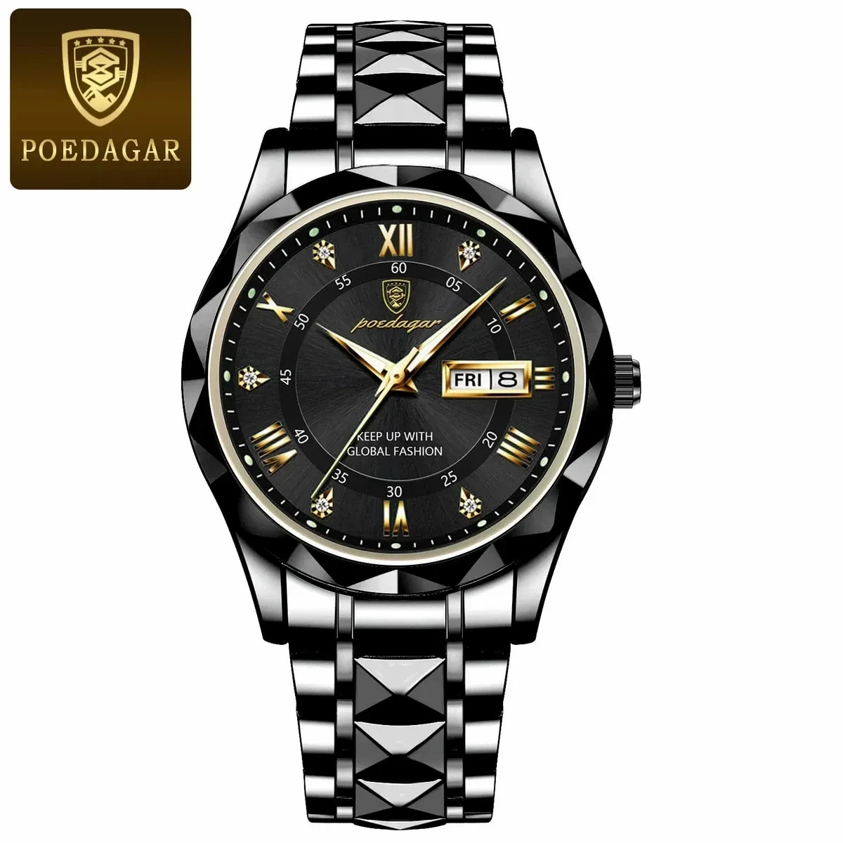 POEDAGAR MODEL 615 WATCH FULL BLACK COLOUR WATCH + এক পিস ব্যাটারি ফ্রি।