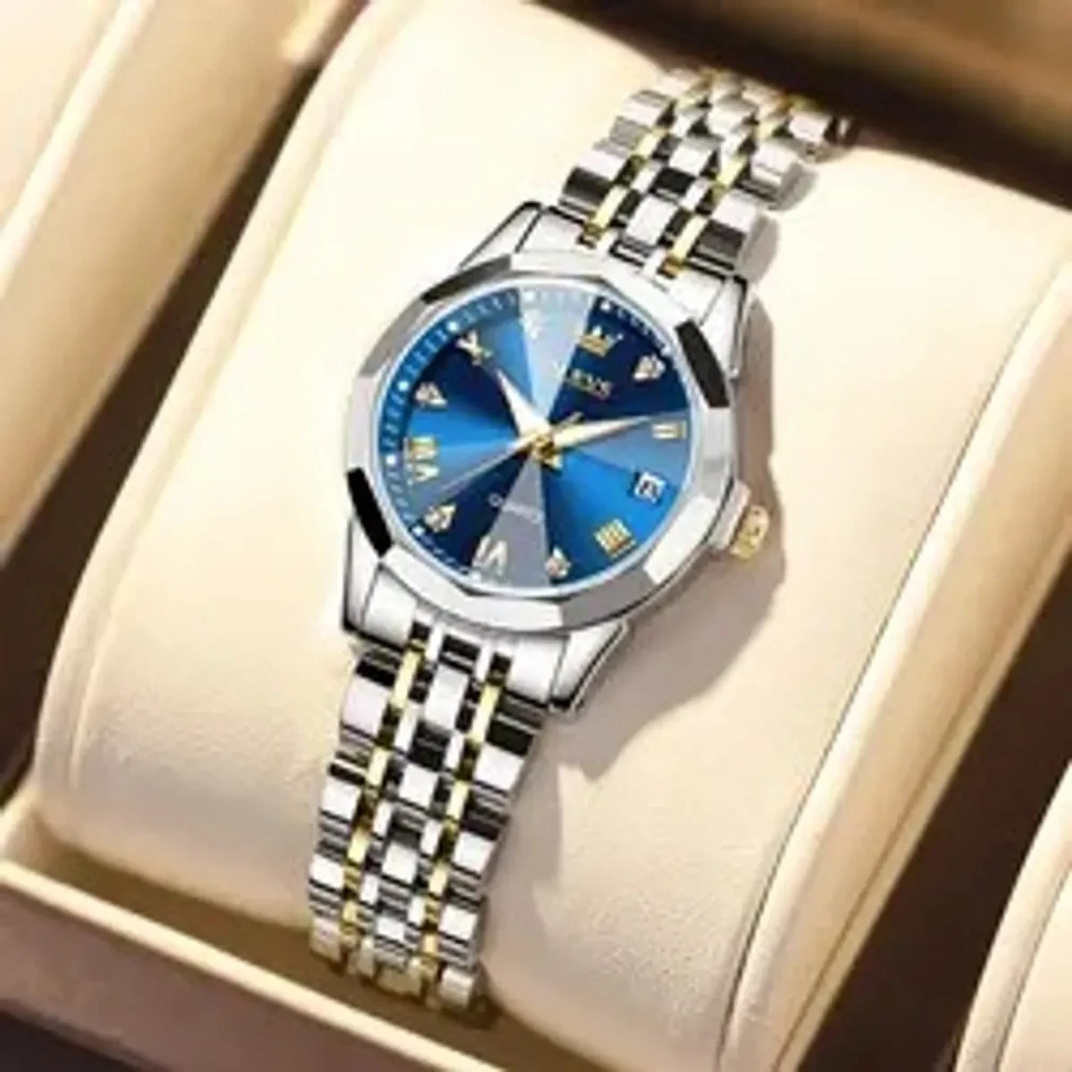 WOMEN OLEVS MODEL 9931 TOTON AR DIAL BLUE WOMEN WATCH - PUSH LOCK + এক পিস ব্যাটারি ফ্রি