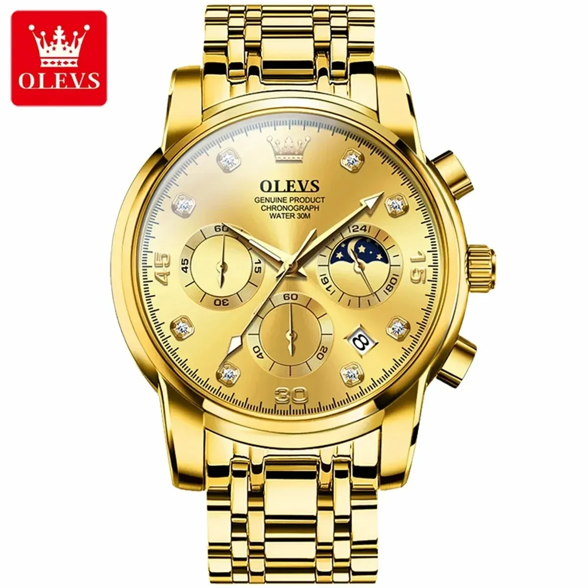 OLEVS WATCH  MODEL  2889 FULL GOLDEN COLOUR FOR MAN  + এক পিস ব্যাটারি ফ্রি।