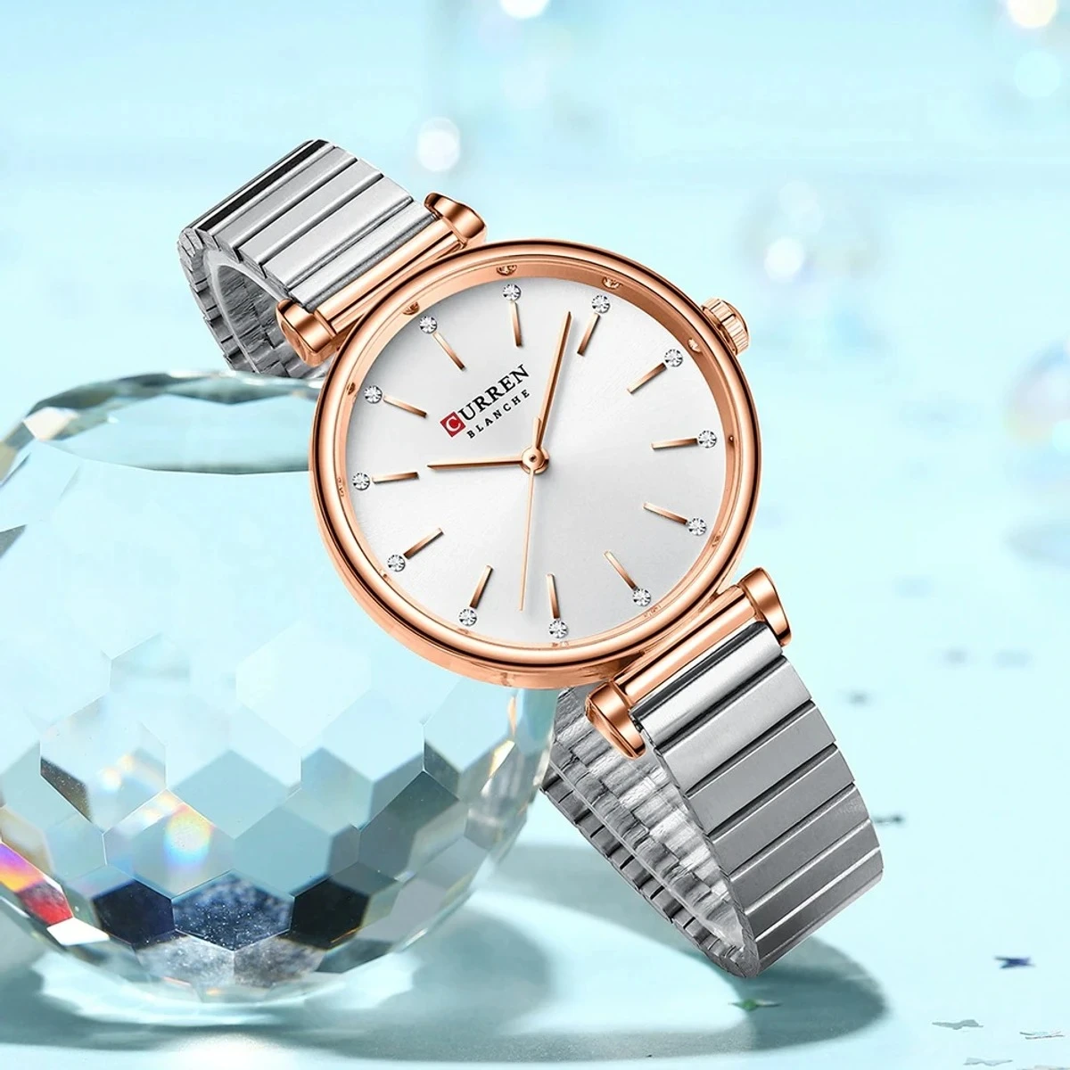 Curren Women Watch Model 9081 Silver Chain Round Rose Golden Dial White Colour Watch For Ladis