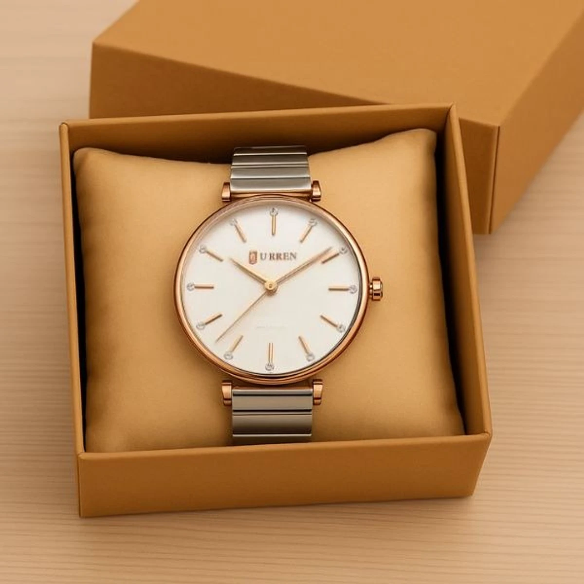 Curren Women Watch Model 9081 Silver Chain Round Rose Golden Dial White Colour Watch For Ladis