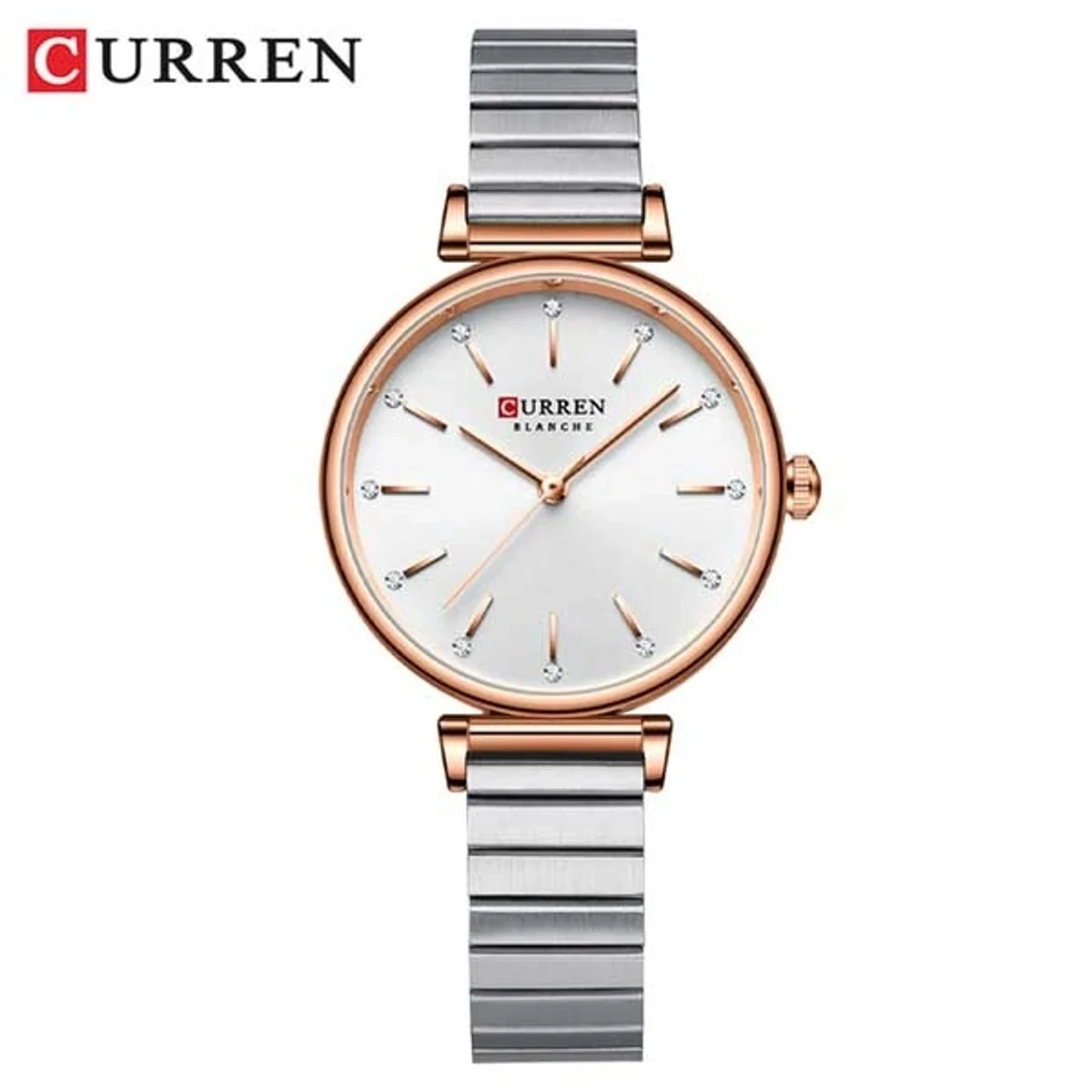 Curren Women Watch Model 9081 Silver Chain Round Rose Golden Dial White Colour Watch For Ladis